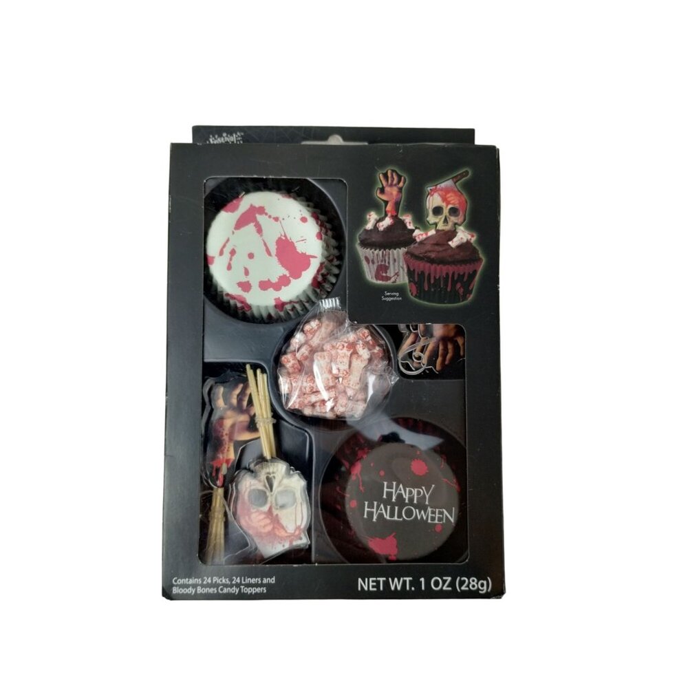 Gory Halloween Cupcake Decor Kit Picks, Liners and Bloody Bones Candy Toppers